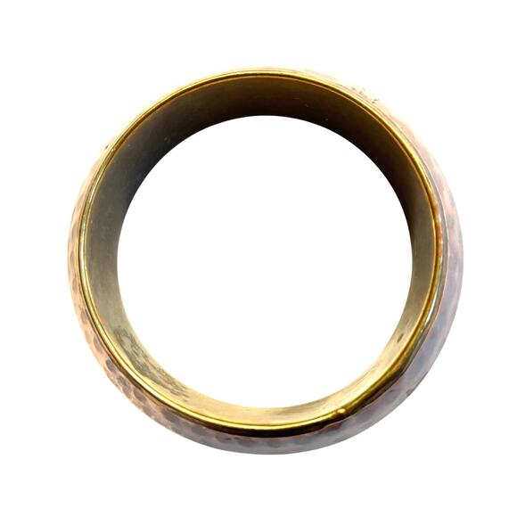 Hammered copper & brass bangle bracelet Boho mixed metals hippie chic jewelry - Picture 3 of 6